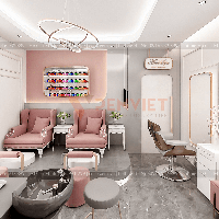 Thiết kế tiệm nail gội đầu tone màu hồng