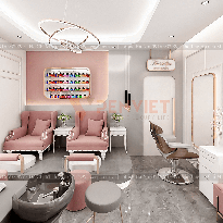 Thiết kế tiệm nail gội đầu tone màu hồng