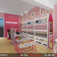 Thiết kế cửa hàng thời trang trẻ em màu hồng dễ thương Xuka Kids 