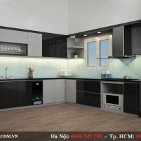 Thiết kế tủ bếp gia đình chất liệu gỗ An Cường tại Nghệ An 10m2