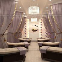 Thiết kế tiệm nail và nối mi màu tím hot trend