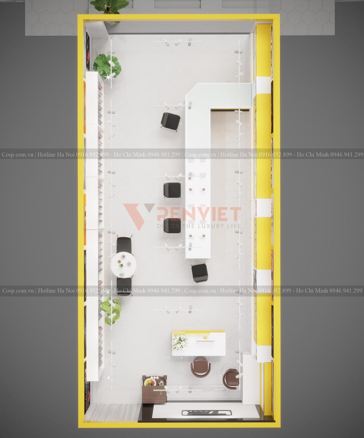 Tư vấn  cho khách hàng thiết kế nội thất shop dựa trên thông tin và đặc điểm mặt bằng