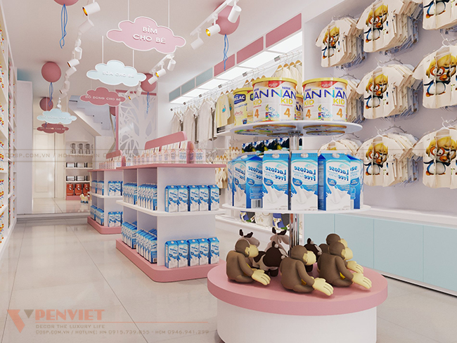 Các tháp trưng bày nhỏ gọn tại vị trí trung tâm cửa hàng