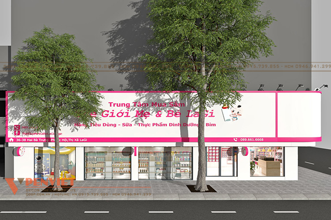 Mặt tiền rộng, tạo không gian mở cho không gian nội thất cửa hàng