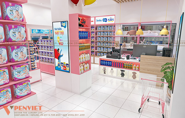 Quầy thu ngân hiện đại kết hợp các kệ trưng bày