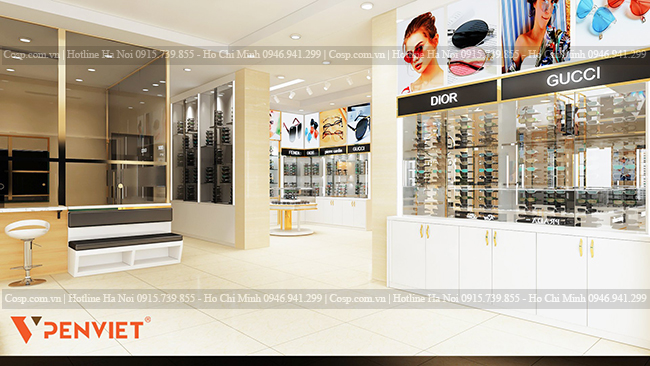 Các hãng kính được trưng bày trong những hệ tủ riêng biệt