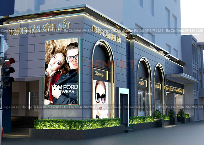 Mặt tiền thu hút với tranh ảnh đến từ các thương hiệu kính nổi tiếng