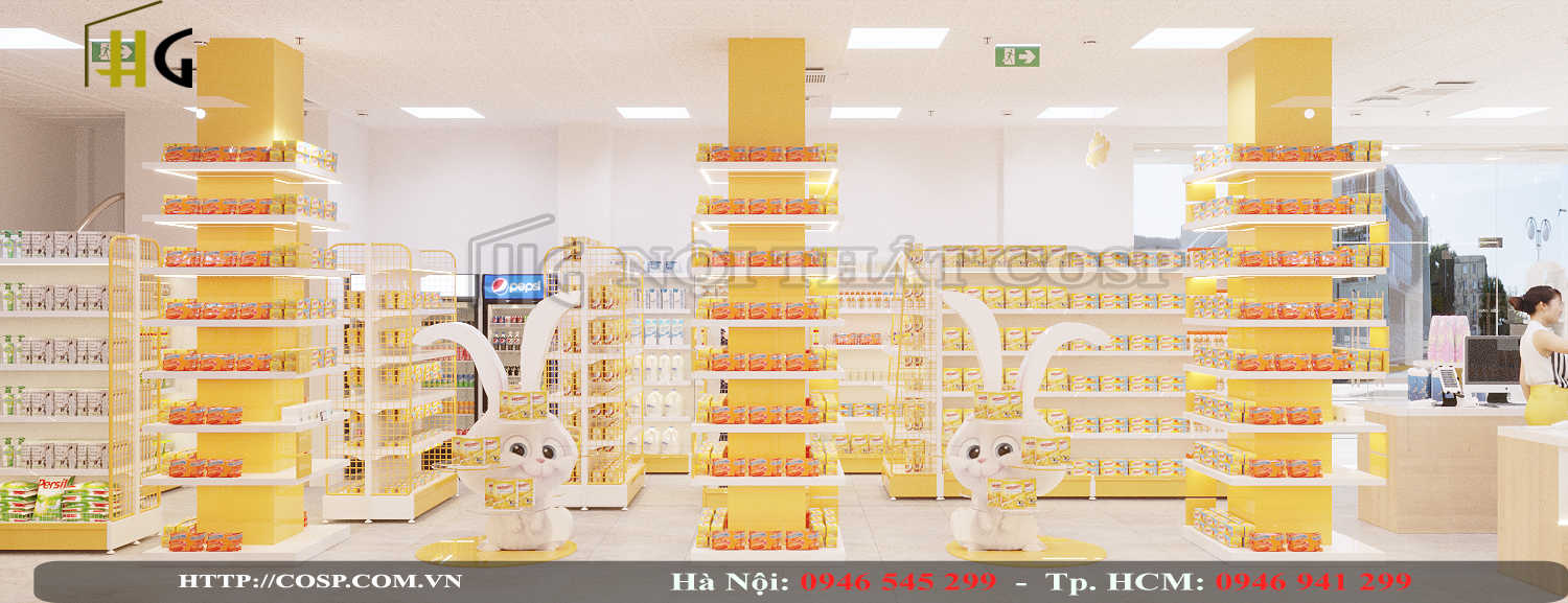 Hệ thống đèn và sàn nhà của mẫu thiết kế shop mẹ và bé