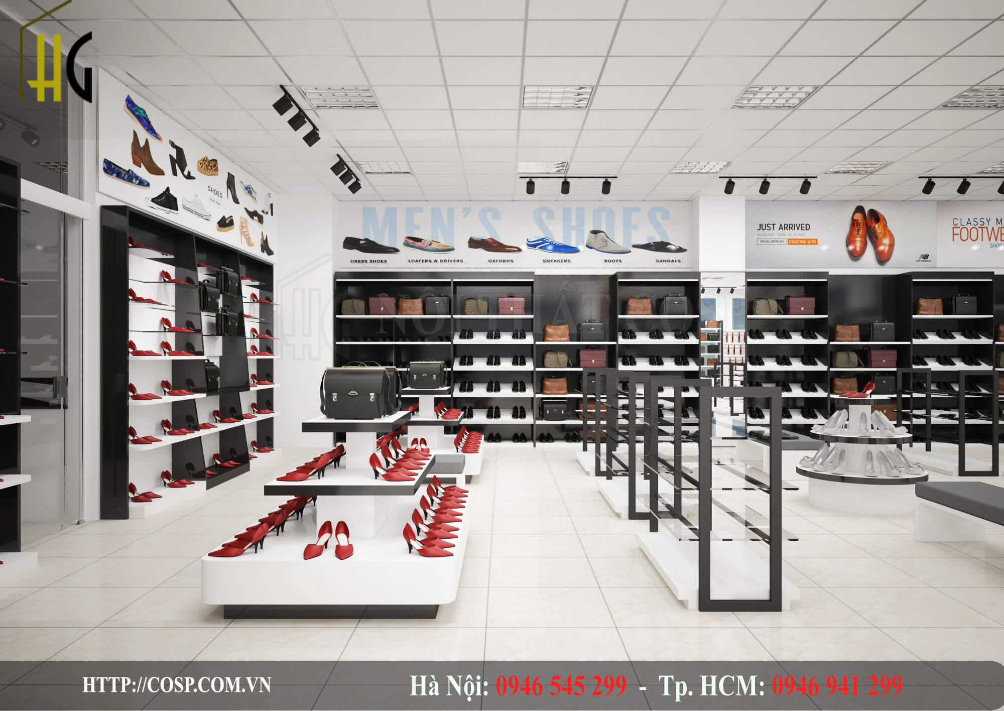 Thiết kế shop giày dép rộng 180m2