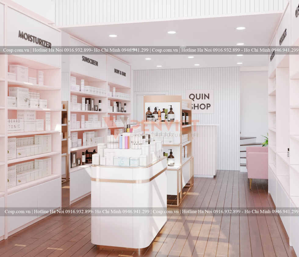 Thiết kế shop mỹ phẩm nhỏ đẹp Quinshop