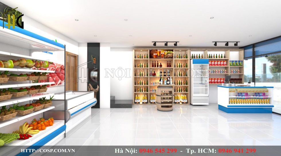 Thiết kế không gian siêu thị mini gọn gàng, khoa học