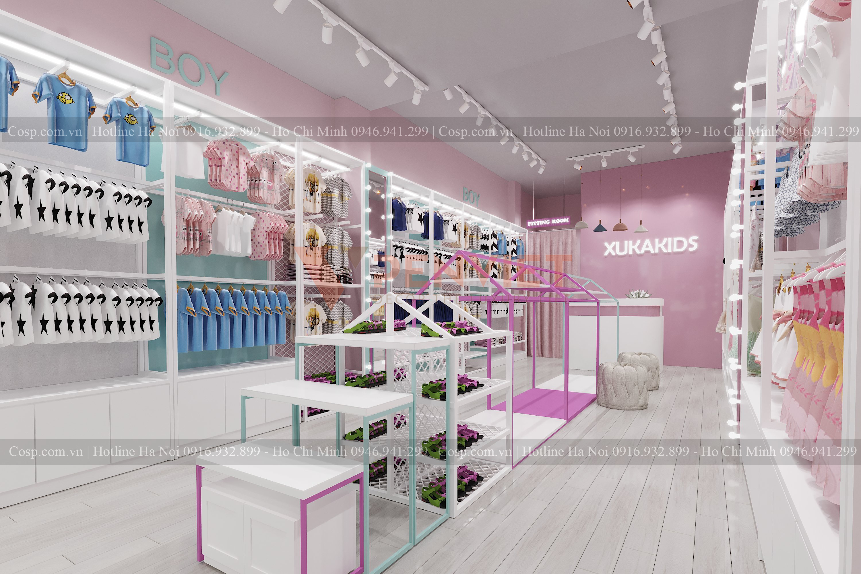 Thiết kế nội thất shop mẹ và bé Xukakids
