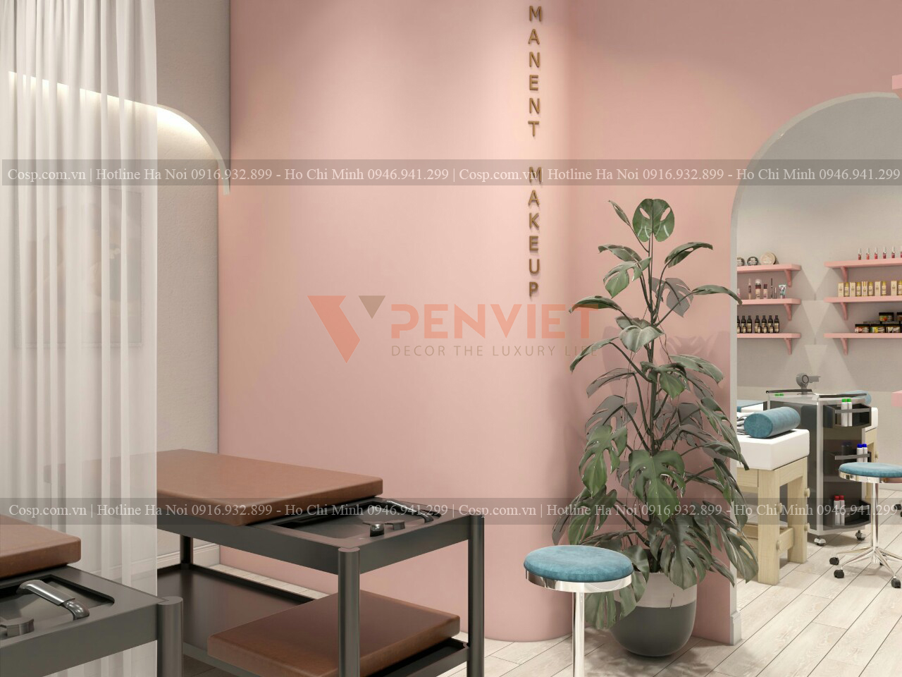 Thiết kế spa với tone hồng pastel cuốn hút