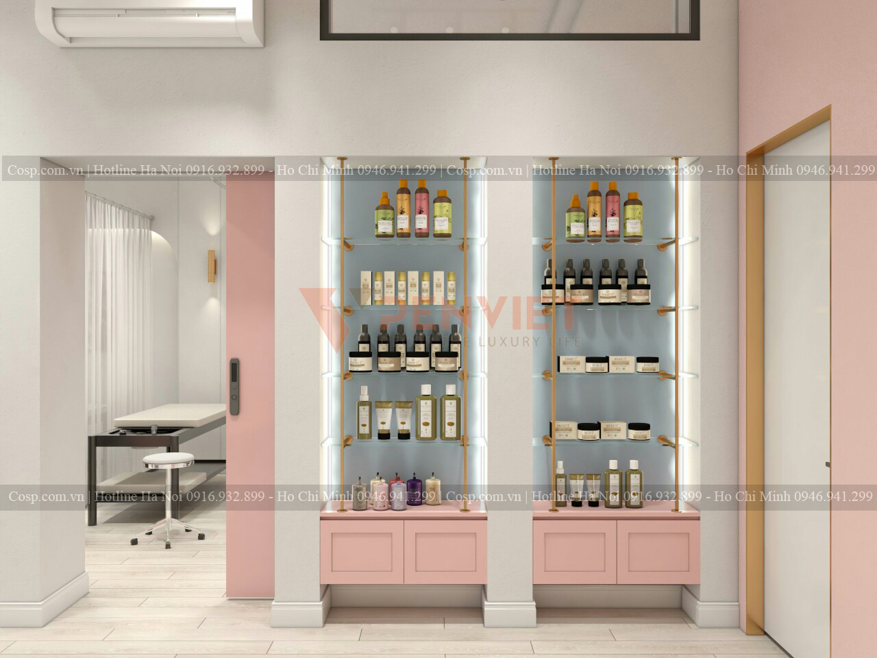 Thiết kế spa với tone hồng pastel cuốn hút