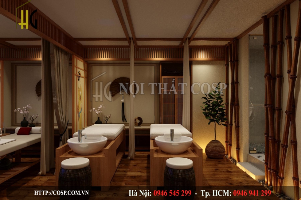 Trang trí khu vực gội đầu cho spa Sunspirit