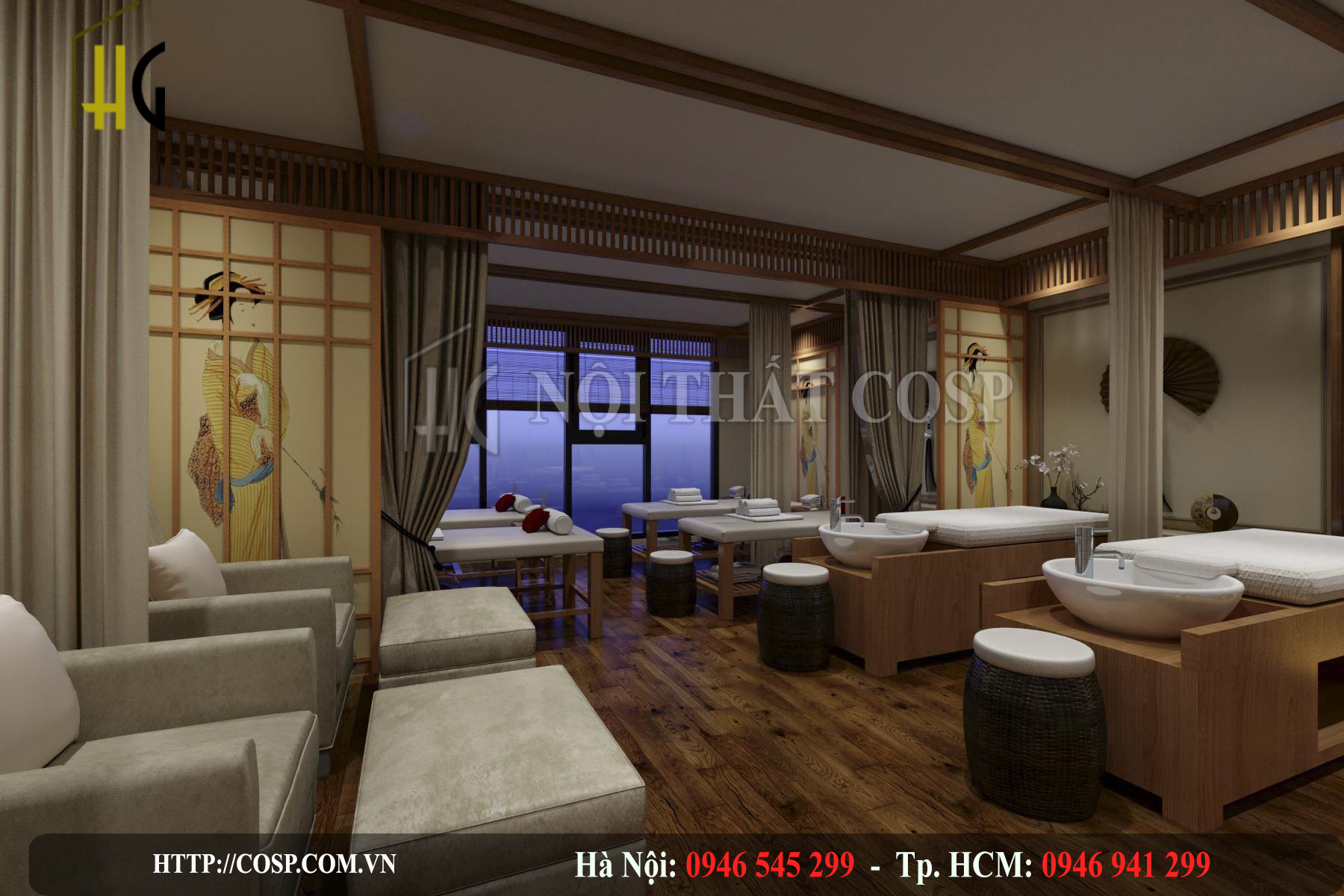 Toàn cảnh không gian chăm sóc sắc đẹp được thiết kế mang đậm chất Nhật Bản