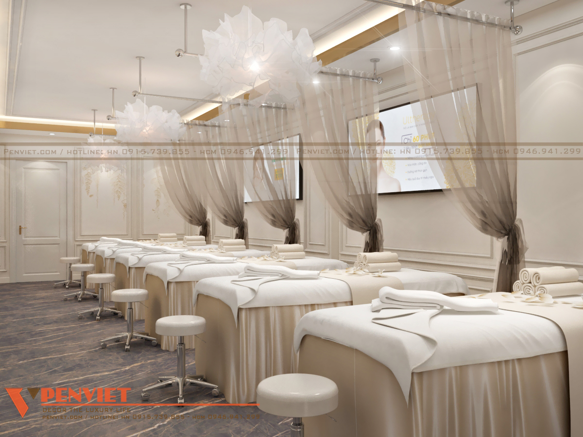 Rèm voan mềm được thiết kế xen kẽ giữa các giường trị liệu tạo không gian riêng tư