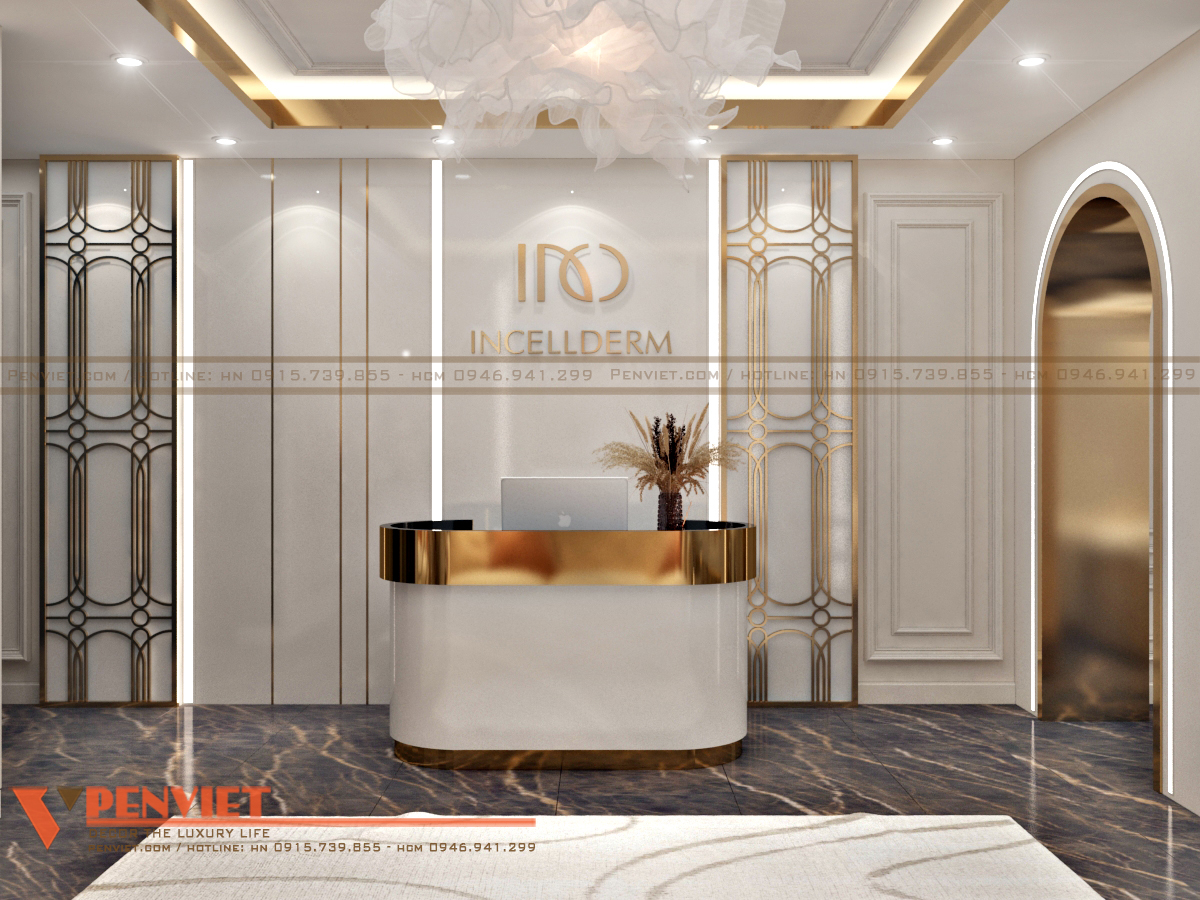 Mẫu quầy lễ tân được đặt gần vị trí ra vào tiệm