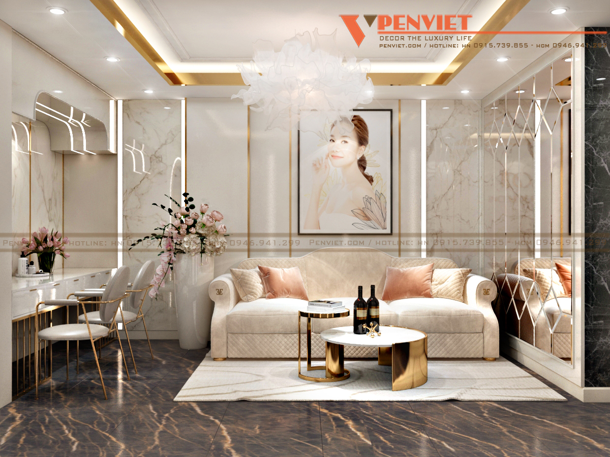 Vách gương bỉ dày 5 ly mài vát cạnh tạo nét sang trọng, chuyên nghiệp cho không gian