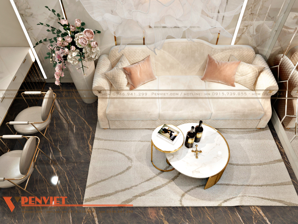 Ghế sofa và bàn trà được thiết kế sang trọng