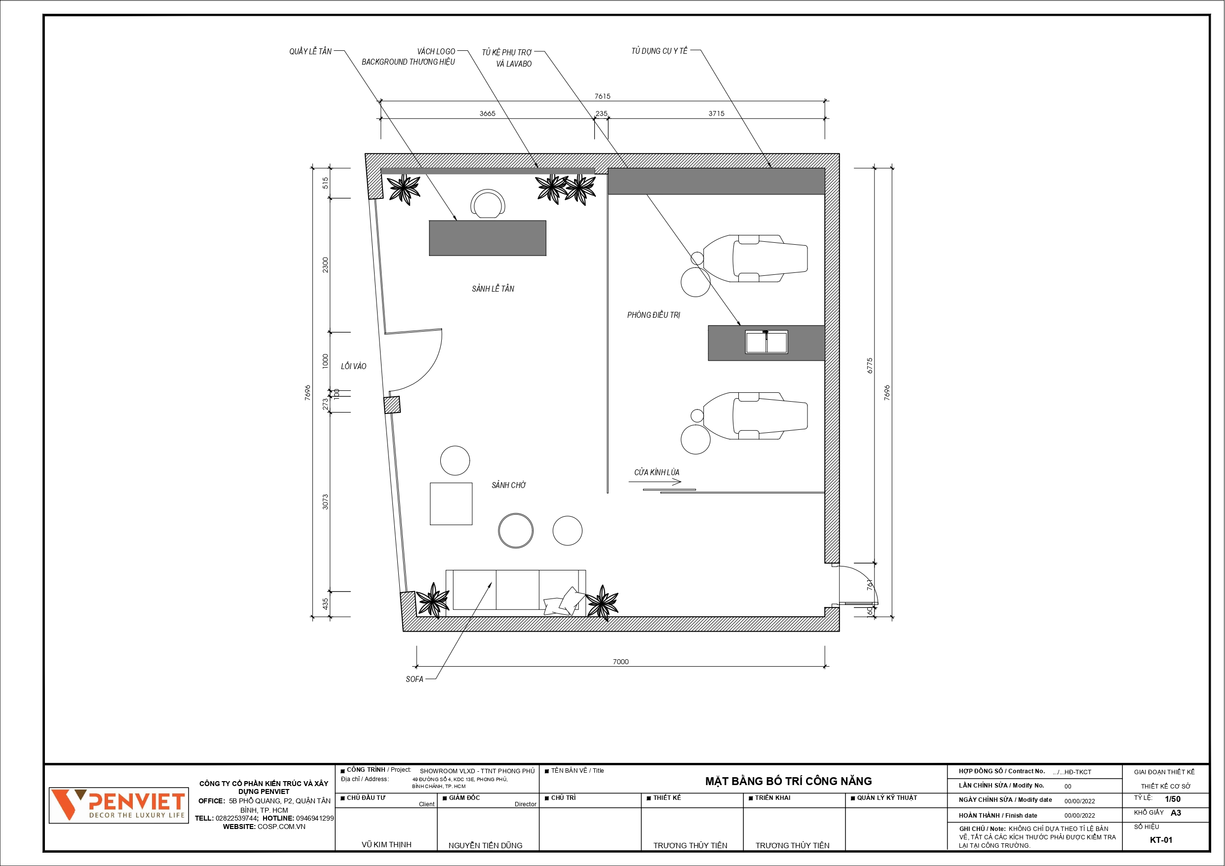 Bản vẽ bố trí không gian phòng khám nha khoa Hoàng Minh