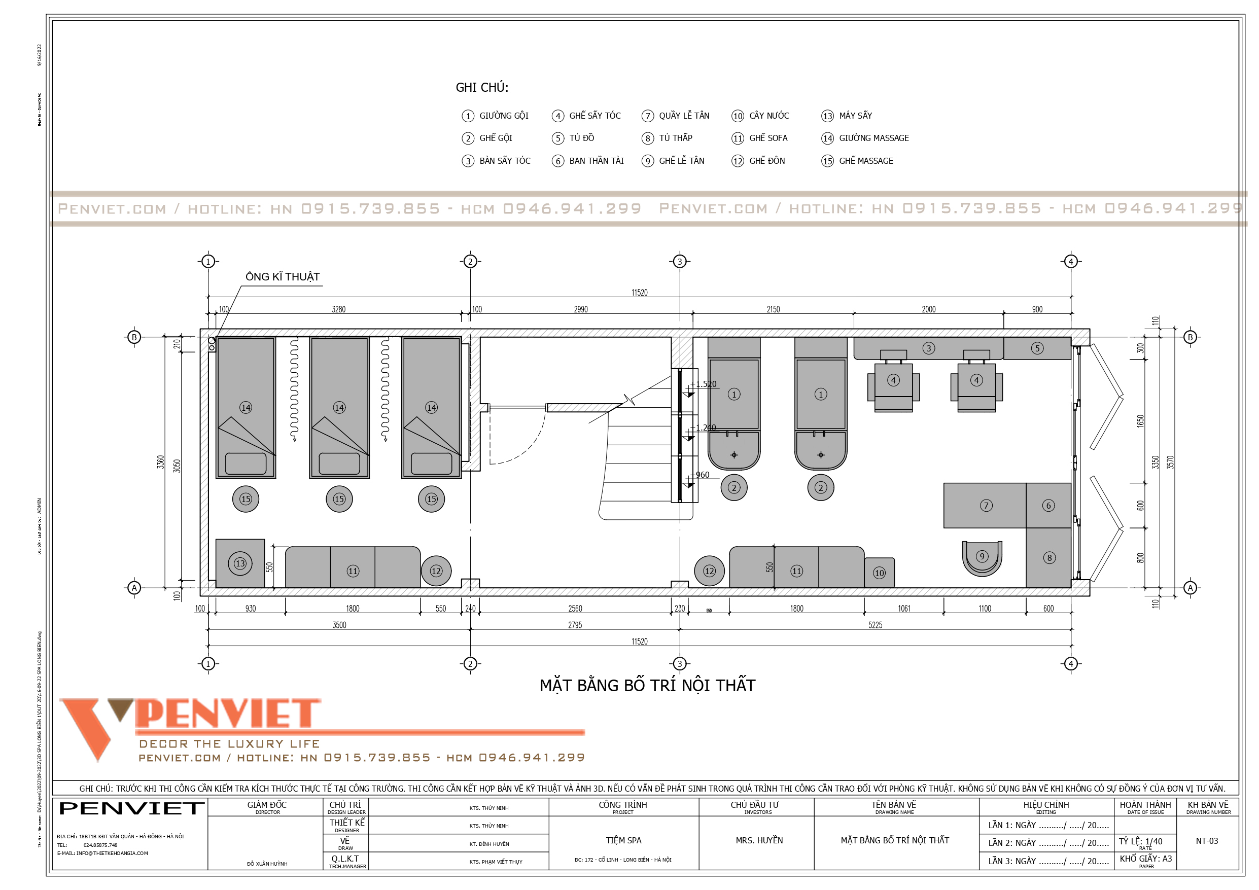 Bản vẽ mặt bằng thiết kế Huyền Trịnh spa