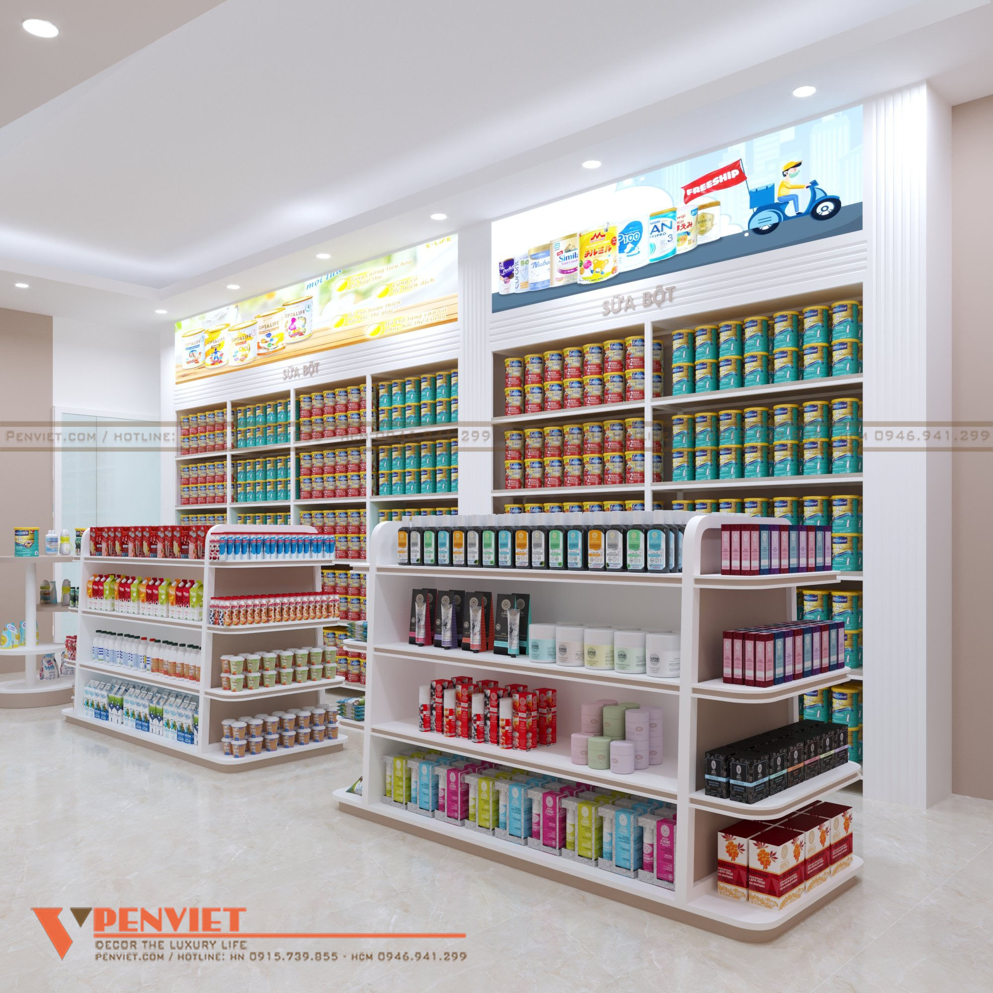 Kệ hàng thấp trưng bày khoa học, tránh bị cản tầm nhìn