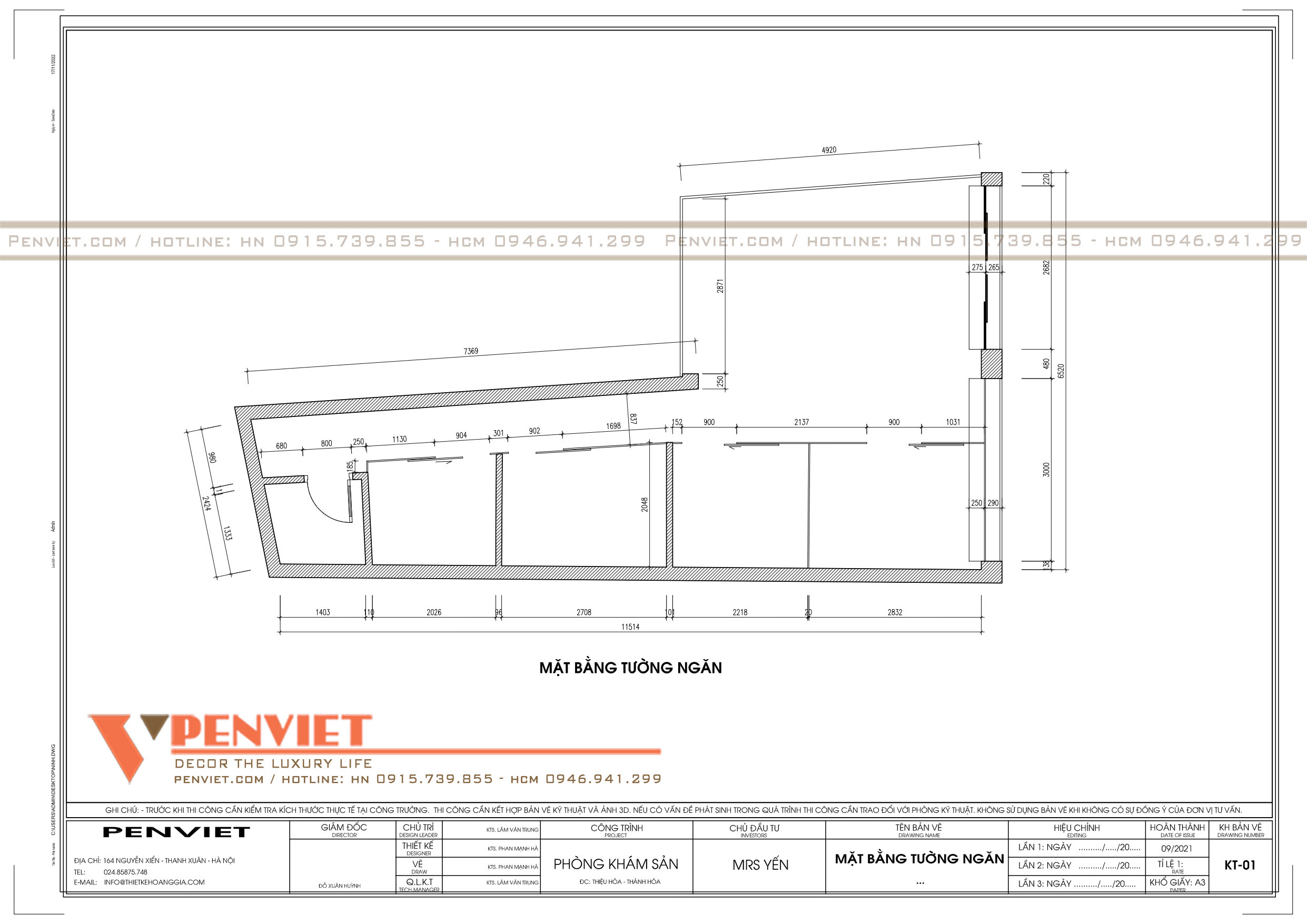 Bố trí mặt bằng vách ngăn phân chia không gian