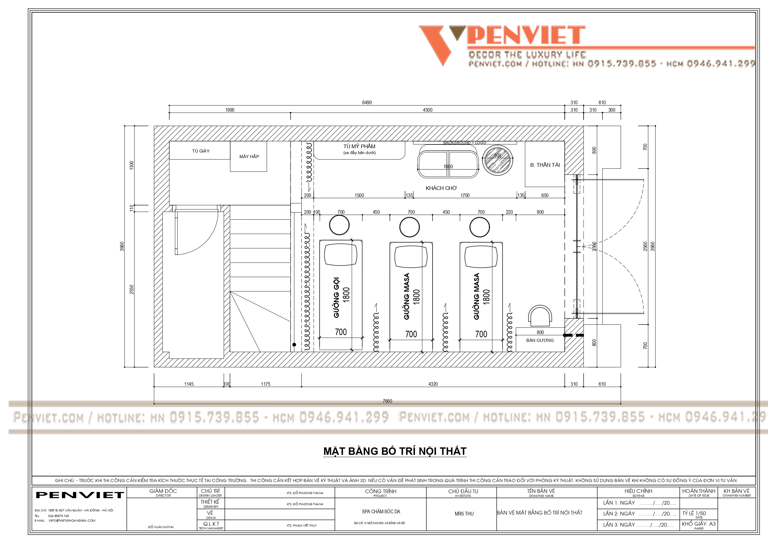 Bản vẽ bố trí mặt bằng spa Phương Anh