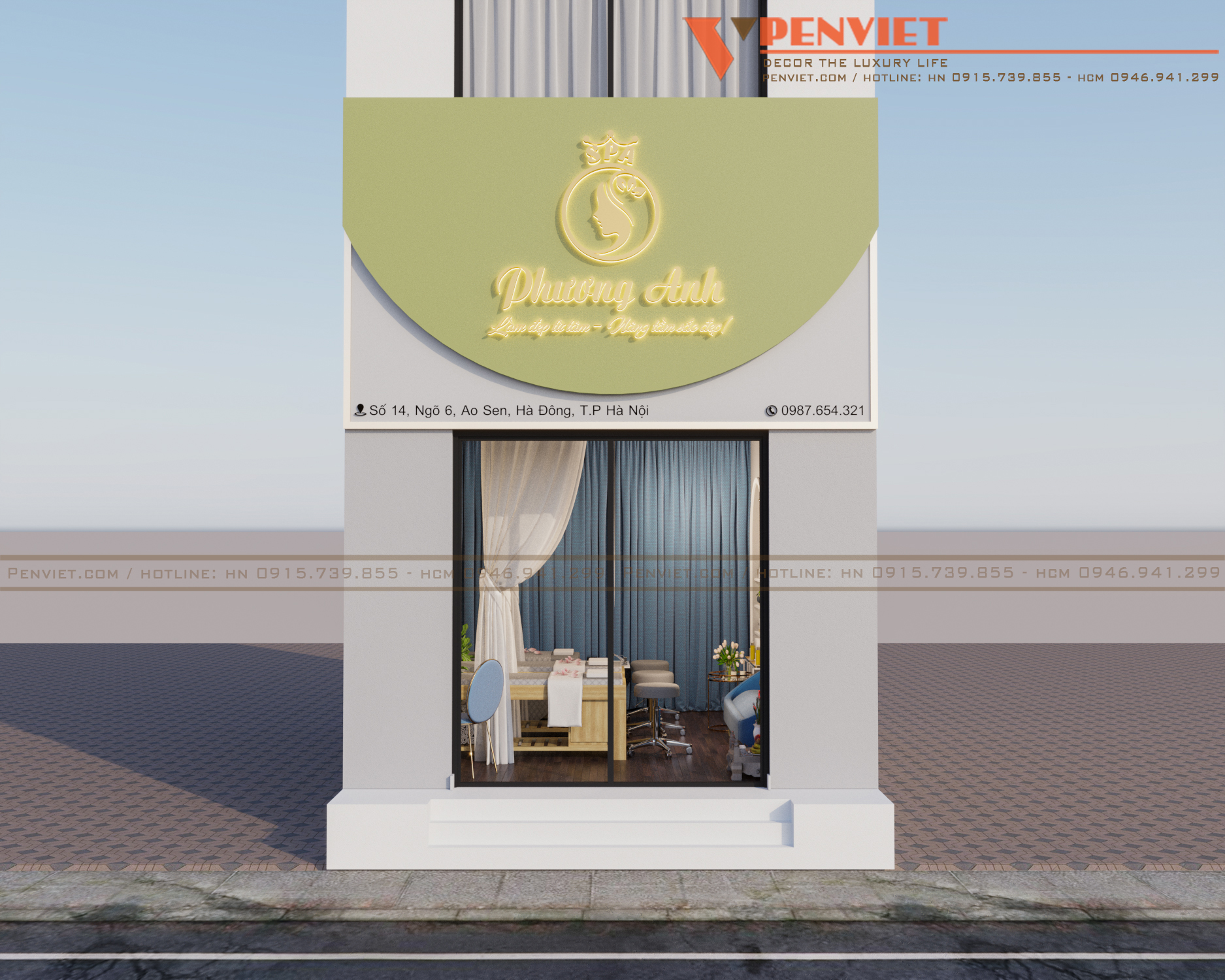 Thiết kế mặt tiền làm nổi bật bộ chữ và logo nhận diện thương hiệu