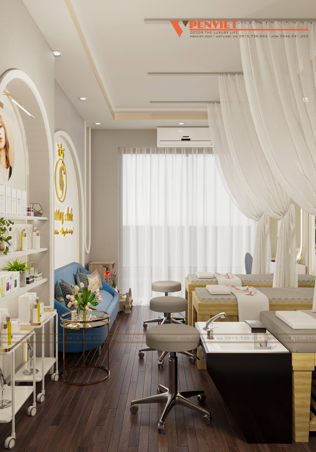 Lối thiế kế mở giúp không gian spa thêm thoáng đãng, rộng rãi