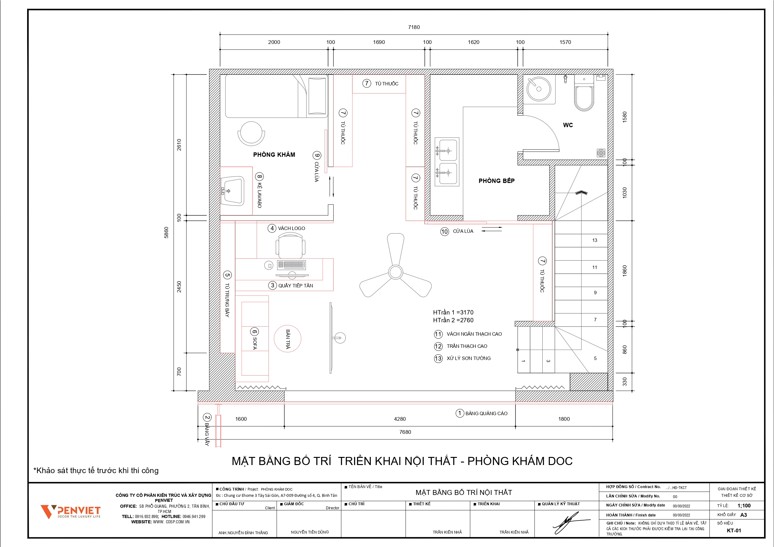 Mặt bằng bố trí triển khai nội thất phòng khám DOC