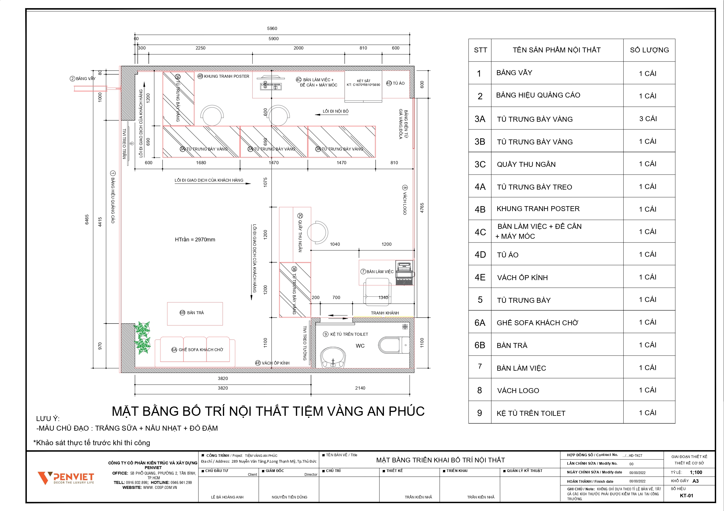 Mặt bằng bố trí nội thất tiệm vàng An Phúc