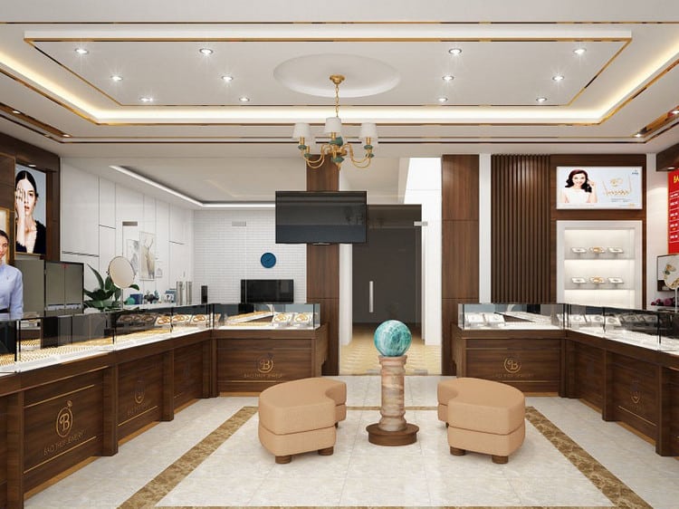Không gian trang lệ phù hợp đặc trưng trưng bày mặt hàng trang sức