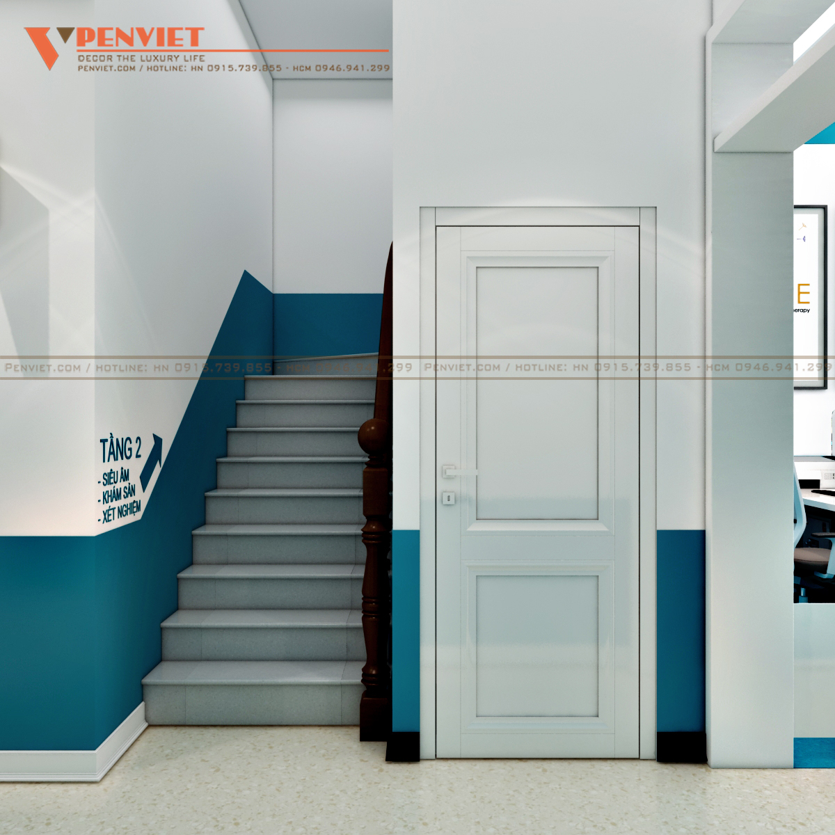 Lối hành lang lên tầng 2 phòng khám