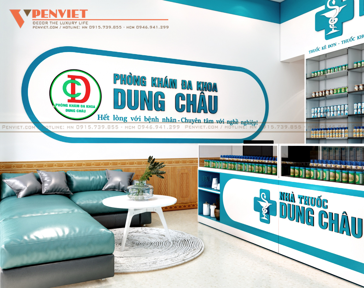 Khu vực nhà thuốc được setup tên và logo thương hiệu