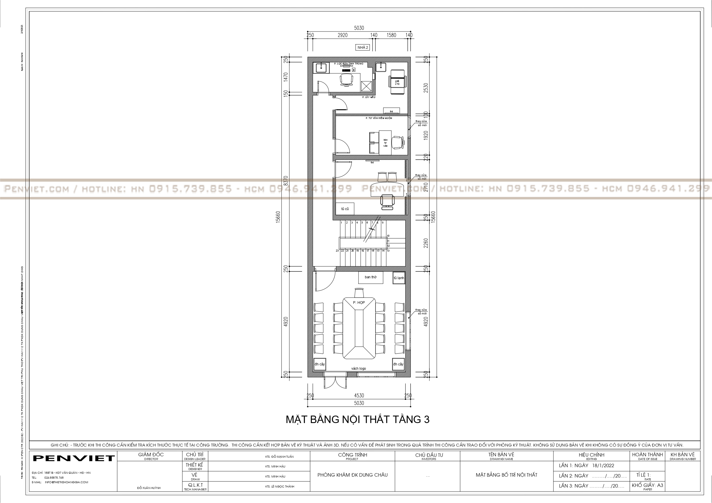 Bố trí mặt bằng nội thất tầng 3