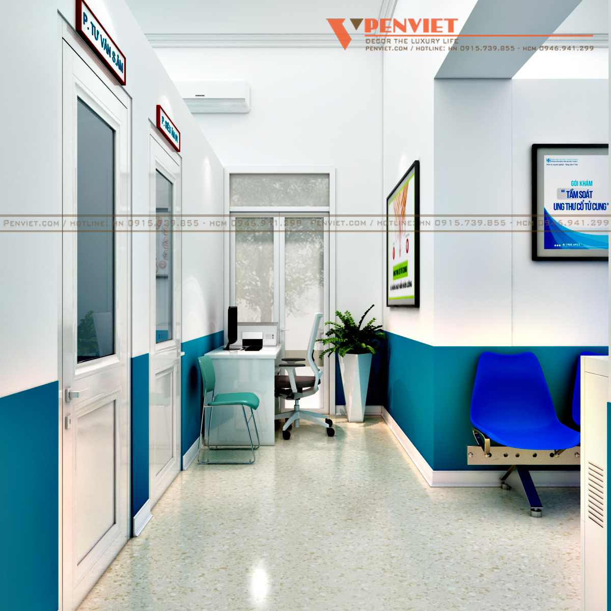 Khu vực tiếp đón hành lang tầng 2 phòng khám