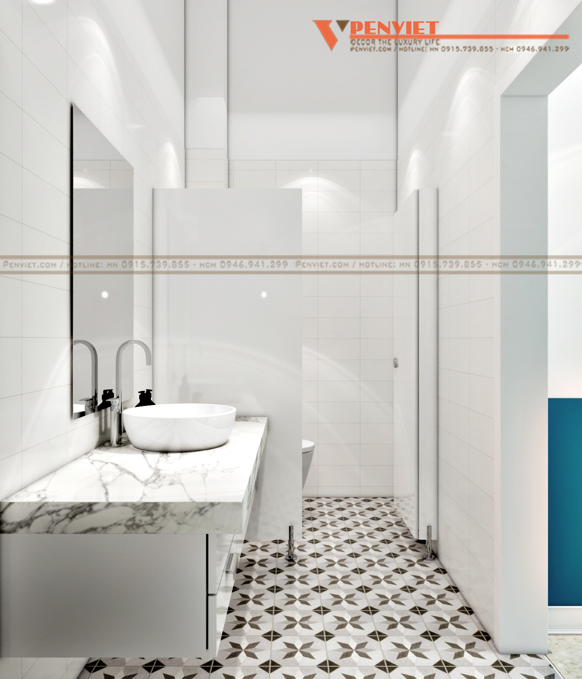 Khu vực vệ sinh hiện đại, sạch sẽ