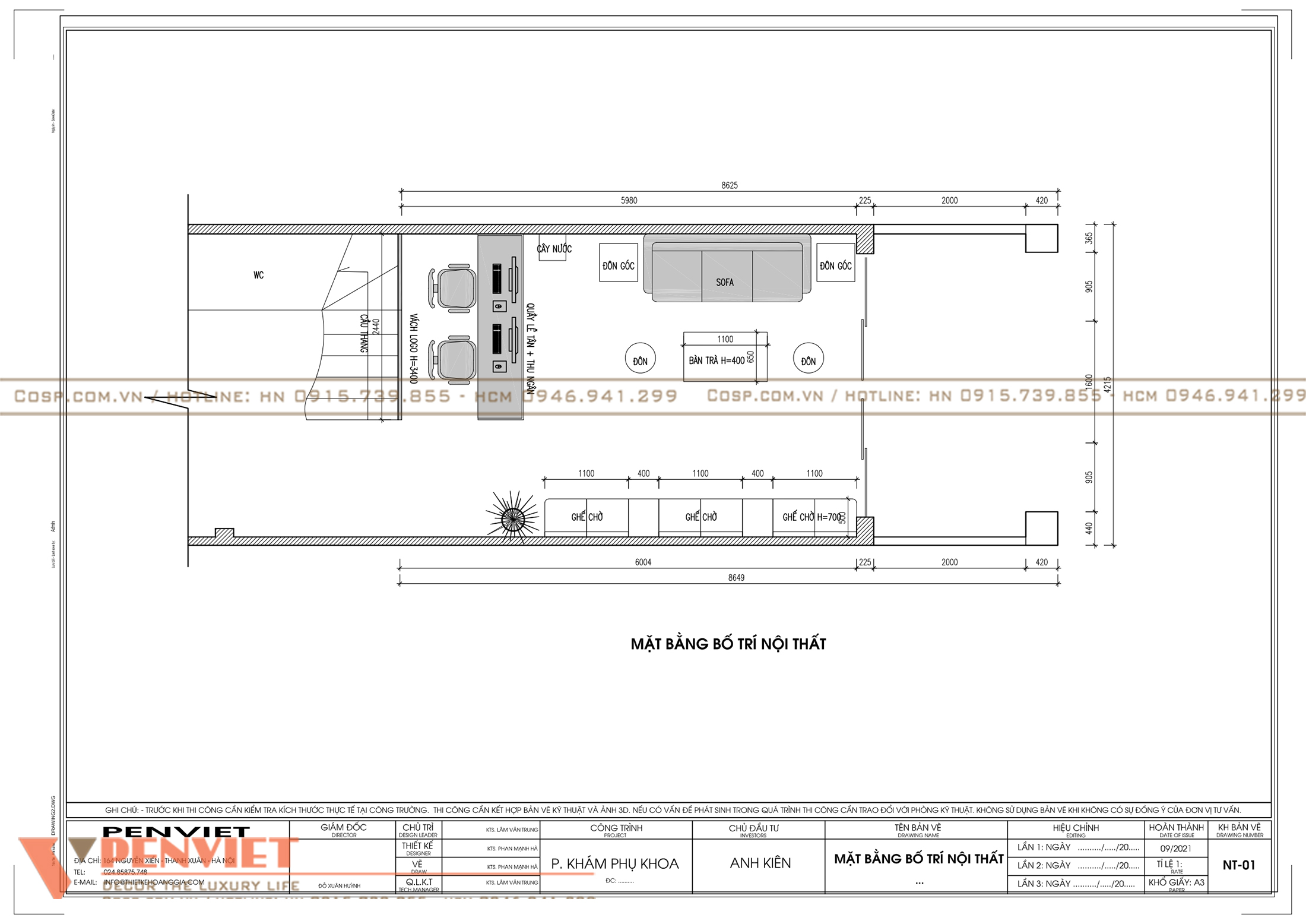 Bố trí mặt bằng dự án thiết kế phòng khám sản phụ khoa 