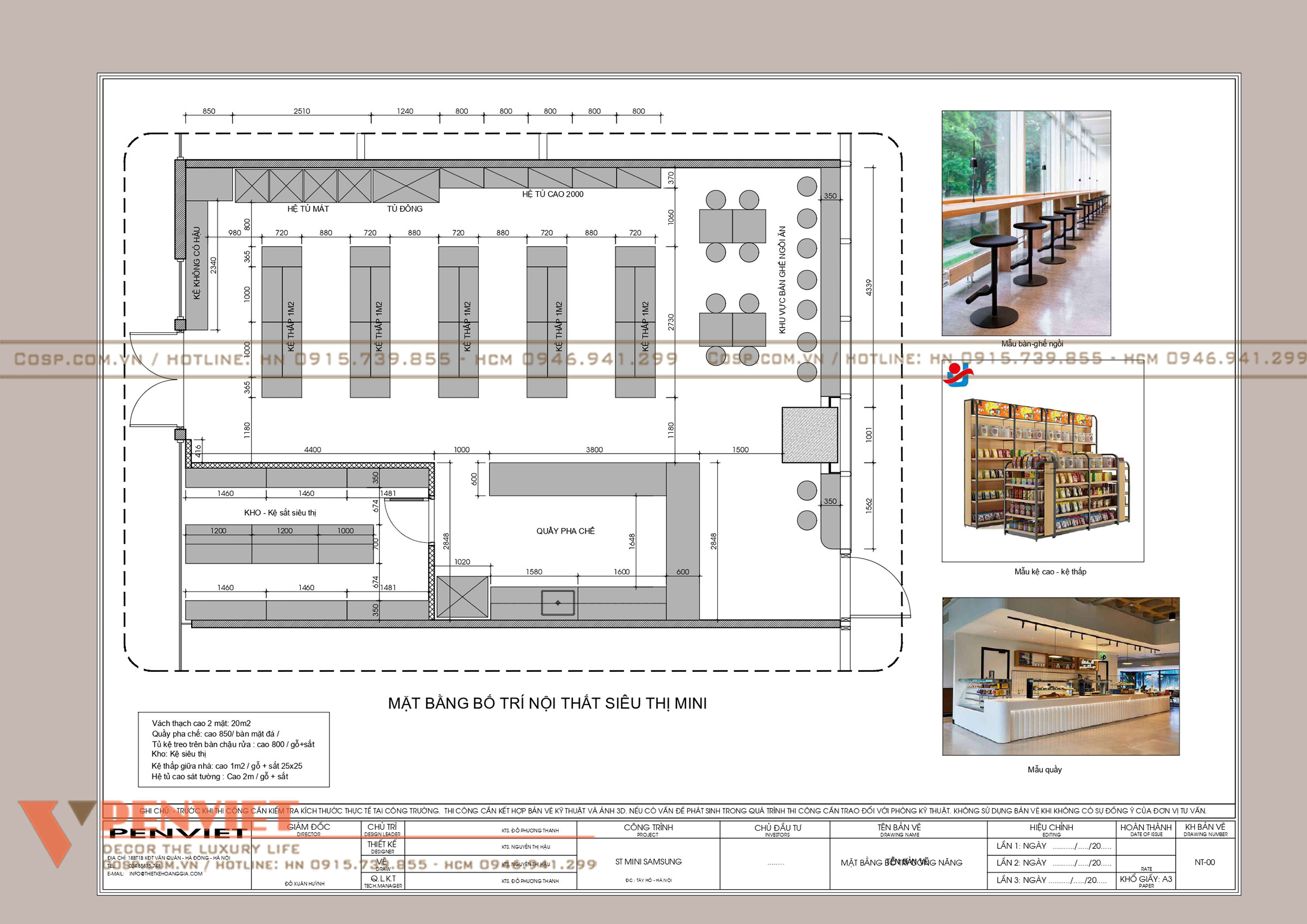 Bố trí mặt bằng dự án thiết kế siêu thị kết hợp quán cafe