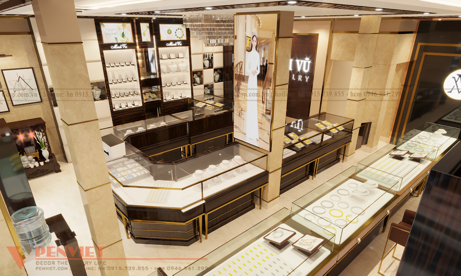 Tủ vàng được thiết kê với chất liệu Arcylich An Cường chống ẩm phủ Melamine vân đá