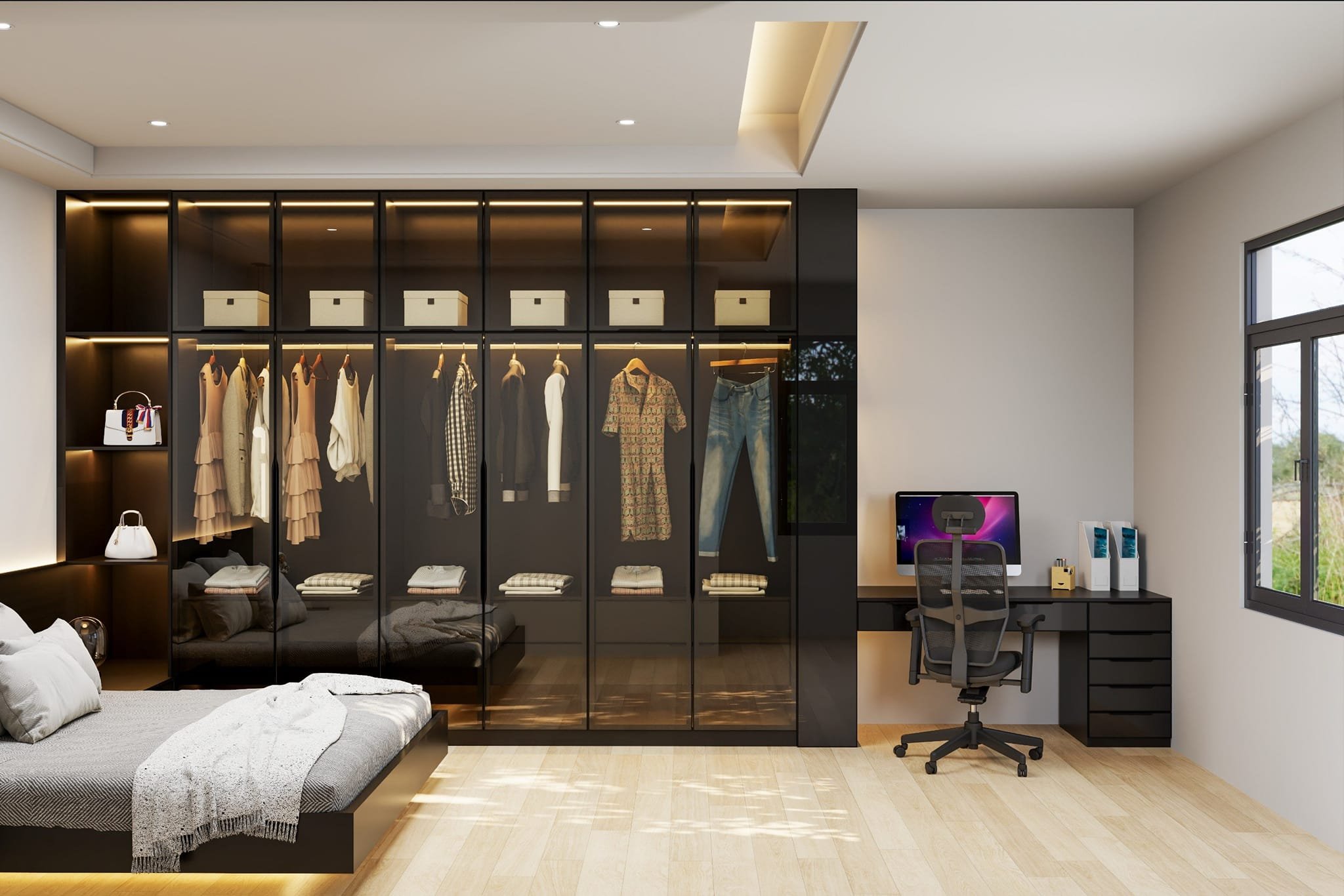 Không gian trưng bày tủ áo cánh kính