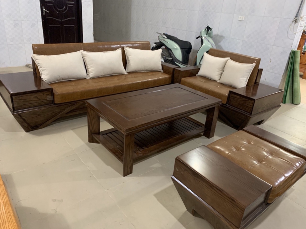 sofa gỗ sồi nga 2 văng