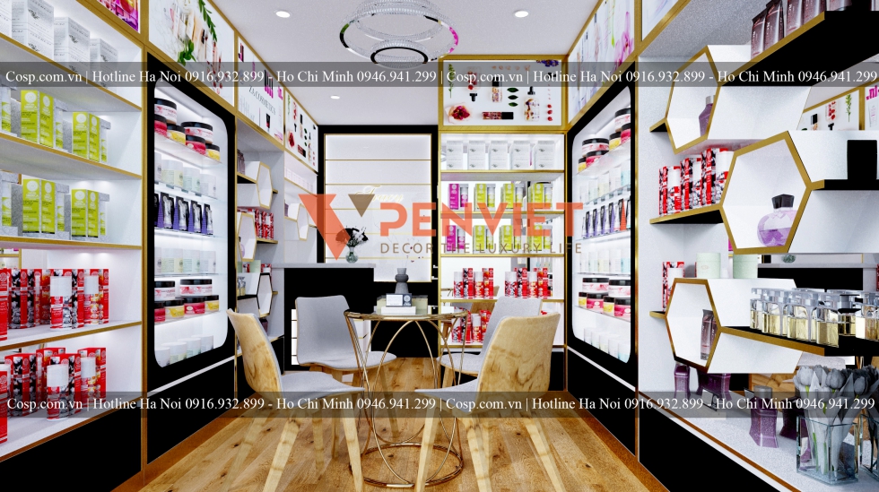 Các kệ mỹ phẩm của shop mỹ phẩm