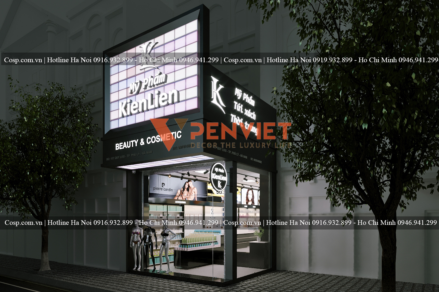 Thiết kế shop mỹ phẩm nổi bật với biển hiệu
