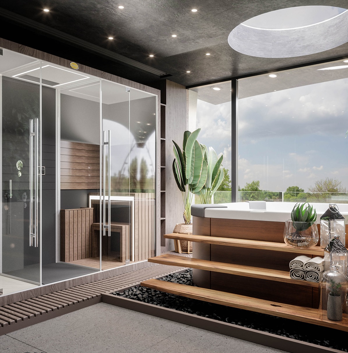 Thiết kế spa mini tại nhà với phòng tắm rộng lớn