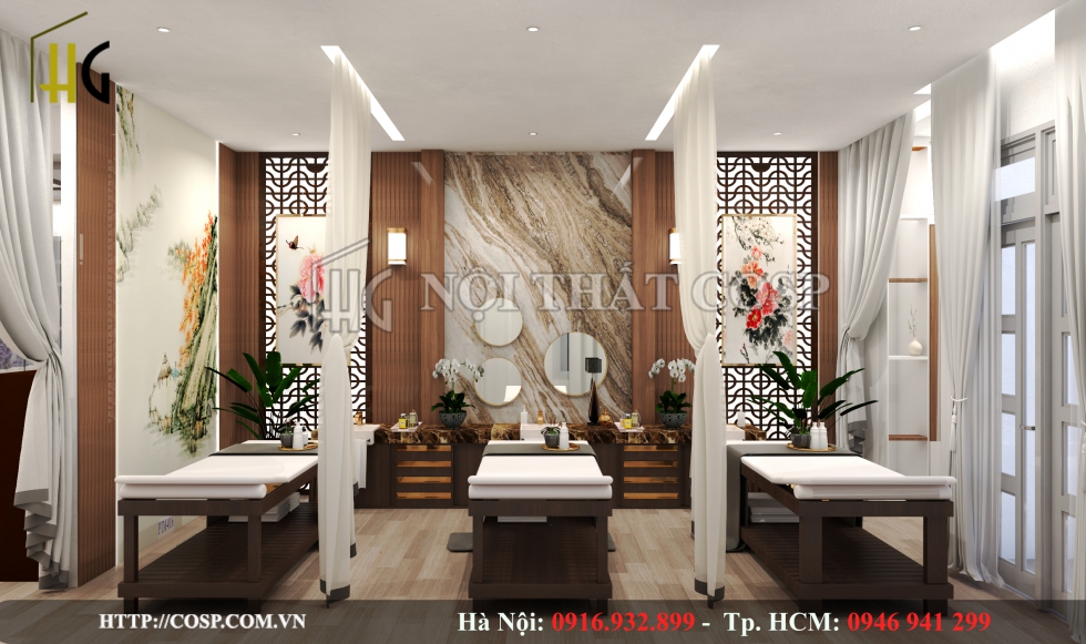 Thiết kế spa sử dụng hai sắc màu đơn giản làm chủ đạo