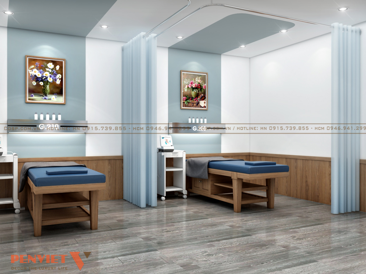 Bố trí tủ đầu giường tiện lợi cho phòng khám vật lý trị liệu