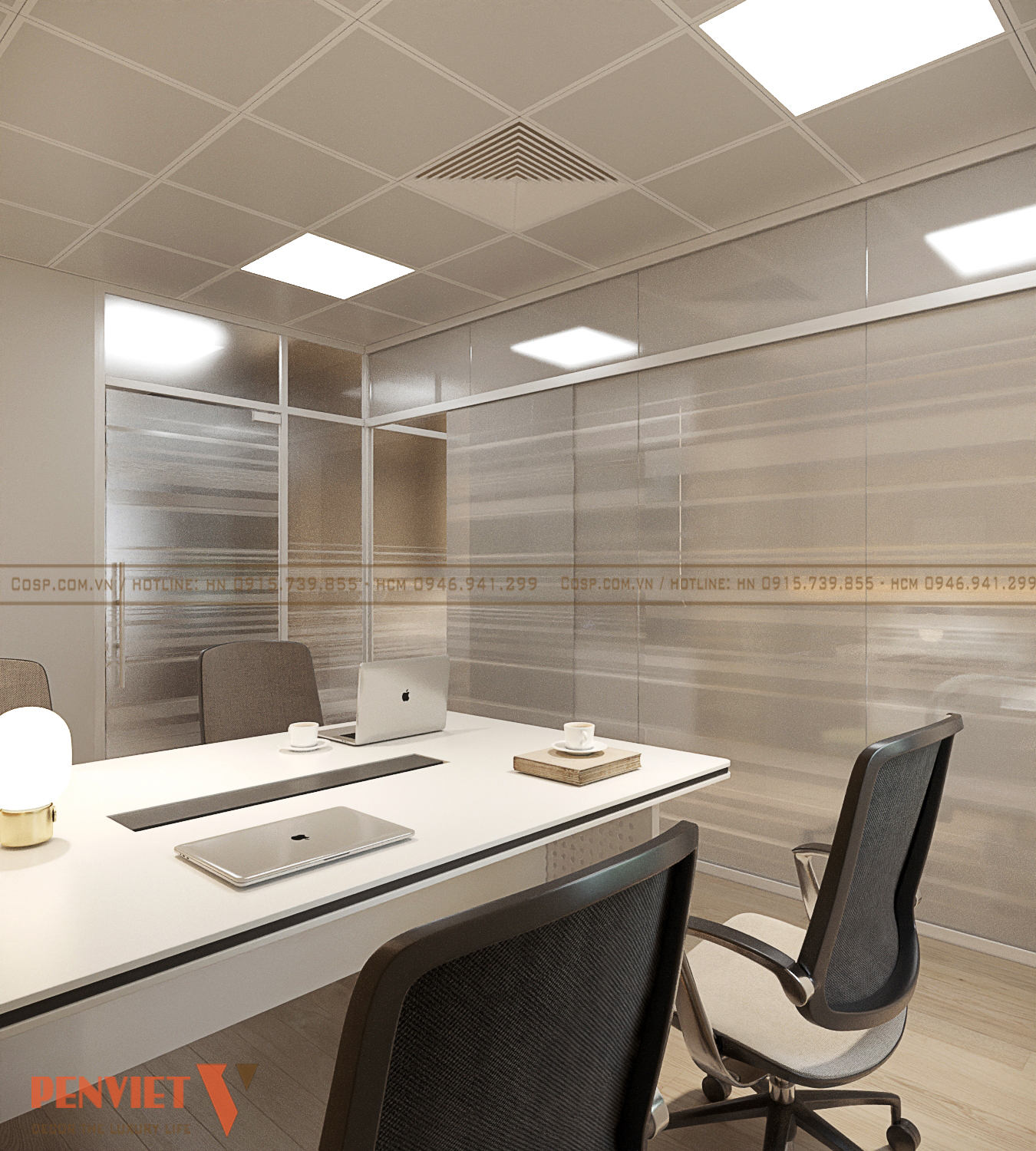 Vách kính mờ ngăn cách phòng làm việc